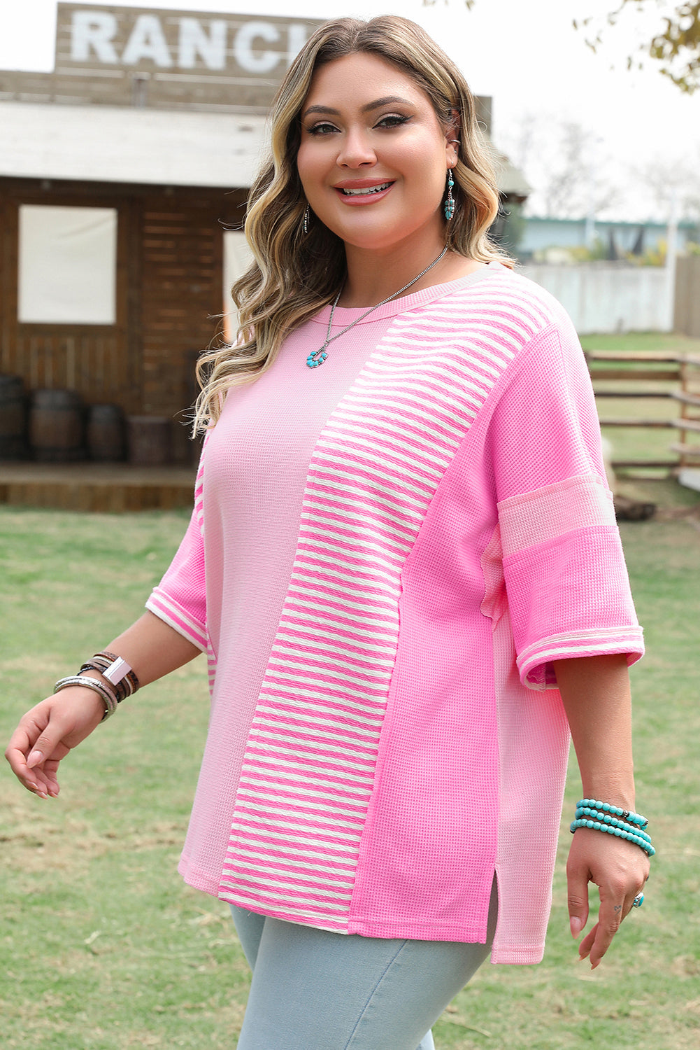 Reagan Plus Size Stripe Patchwork Top